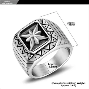 Detail view of vintage punk ring showing 17.8mm face width and carved silver texture