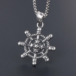 Pendentif gouvernail nautique vintage en argent avec chaîne à billes pour homme