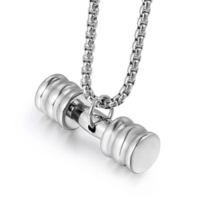 Collier Pendentif Haltère en Acier Titane pour Hommes Argent Poli Fitness Gym Bijoux Sportifs Masculin Cadeau Musculation