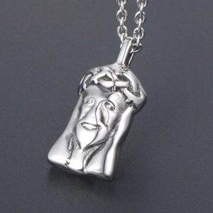 Polished titanium steel Jesus pendant necklace with detailed crown of thorns on dark grey