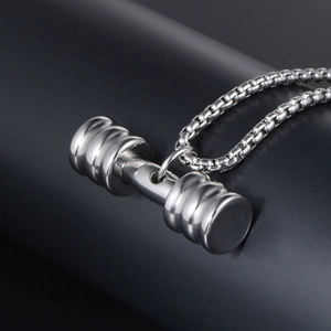 Pendentif haltère en acier inoxydable poli avec chaîne box pour amateurs de fitness