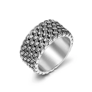 Vintage braided titanium steel ring for men with intricate woven pattern and polished inner band