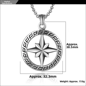 Detailed size specifications for octagram hollow round stainless steel pendant necklace