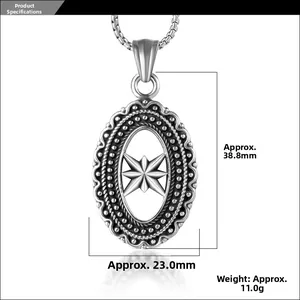 Technical dimensions of retro hollow octagonal star pendant in stainless steel