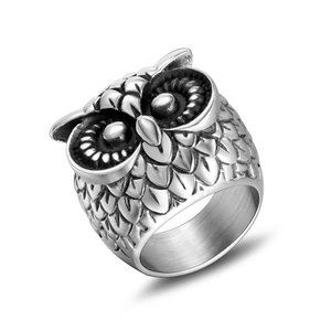 Retro Stainless Steel Owl Ring For Men Gothic Punk Animal Finger Ring Vintage Distressed Style Jewelry Band Gift For Him