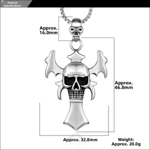 Detailed macro view showing the precise measurements of the gothic skull pendant