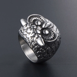 Vintage owl titanium steel ring with punk style feather details for men and women