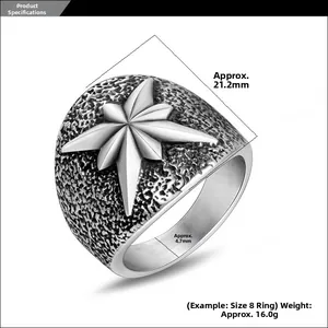 Détail macro de la bague en acier titane vintage avec design octogonal de 21,2mm et mesures