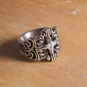 Vintage Gothic Cross Ring Stainless Steel Retro Distressed Carved Scrolling Vine Band Punk Biker Jewelry For Men Women