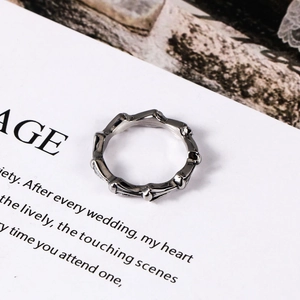 Artistic bamboo-shaped titanium steel ring in vintage grey finish for women and men