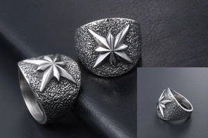 Détails de la bague étoile vintage avec texture de lave rugueuse en finition argentée