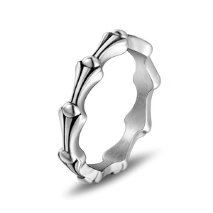 Minimalist titanium steel ring featuring a stylish bamboo joint design and brushed finish