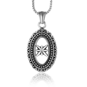 Vintage Stainless Steel Octagram Hollow-out Pendant Necklace Retro Court Style Eight-Pointed Star Polished Metal Jewelry For Men Women