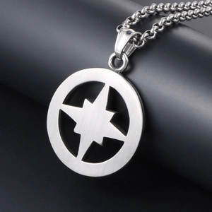 Titanium steel necklace with brushed silver octagonal star pendant and link chain