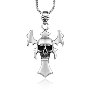 Gothic Punk Titanium Steel Skull Cross Pendant Necklace With Box Chain For Men Vintage Polished Biker Jewelry Gift
