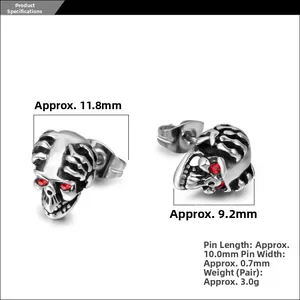 Paramètres de taille détaillés pour boucles d'oreilles crâne gothiques en acier inoxydable