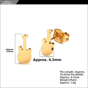 Detailed size parameters of 24K gold plated titanium steel guitar stud earrings