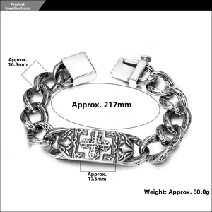 Dettagli del bracciale da uomo vintage croce hip hop con catena larga 16,3 mm