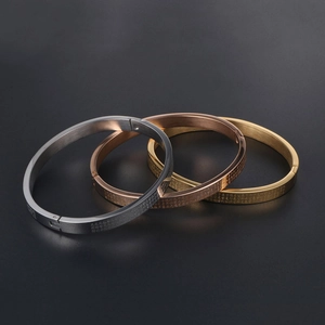 Three-piece titanium steel Heart Sutra bracelets in gold, silver, and rose gold finishes