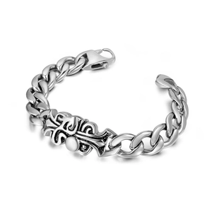 Men's Gothic Stainless Steel Cross Bracelet Punk Rock Curb Chain Heavy Metal Jewelry Retro Biker Bangle Accessories for Men