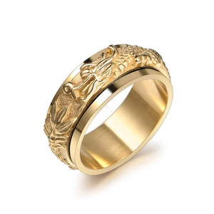 Vintage Chinese Dragon Embossed Spinner Ring Men Titanium Steel Rotatable Stress Relief Hip Hop Punk Jewelry Gift