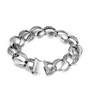 Men's Stainless Steel Snake Skin Texture Bracelet Rock Hip Hop Punk Style Silver Color Cuban Chain Heavy Metal Jewelry Gift