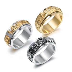 Punk style stainless steel dragon spinner ring set in gold, silver, and black finish