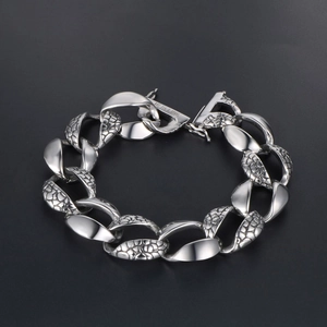 Men's hip hop 316L stainless steel bracelet with snakeskin texture and chunky silver links