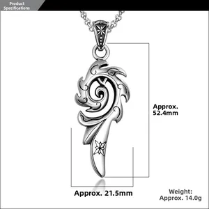 Détail macro du pendentif flamme rétro avec dimensions 52,4mm hauteur et gravures
