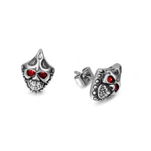 Vintage Titanium Steel Skull Stud Earrings With Red Rhinestone Eyes Gothic Punk Halloween Ear Jewelry For Men Women