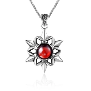 Vintage Stainless Steel Eight Pointed Star Pendant Necklace For Men Red Rhinestone Inlaid Polished Gothic Punk Neck Jewelry