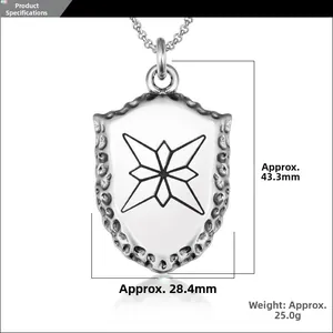 Détail du pendentif bouclier hip hop avec motif d'étoile et dimensions précises