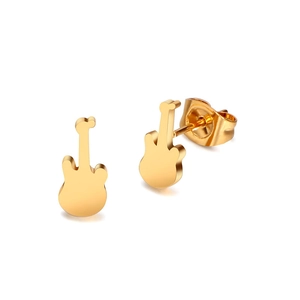 Minimalist Stainless Steel Guitar Stud Earrings For Women Men Gold Plated Music Theme Rock Style Musical Instrument Ear Stud Accessory