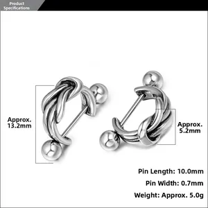 Detailed size parameters of vintage titanium steel earrings with 13.2mm height and dimensions