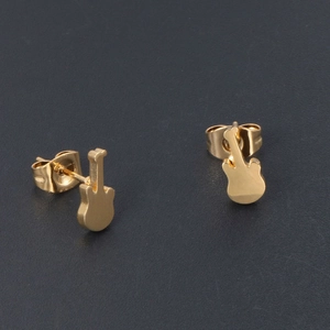 Minimalist titanium steel guitar stud earrings in 24K gold plating for music lovers