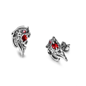 Gothic Roaring Lion Head Stud Earrings For Men Women Vintage Titanium Stainless Steel Rhinestone Beast Head Punk Jewelry Ear Accessory