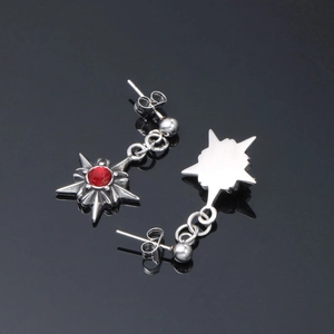 Boucles d'oreilles punk en acier inoxydable avec étoile à huit branches et rubis