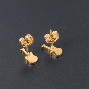 Polished 24K gold plated guitar stud earrings with butterfly backs for music lovers