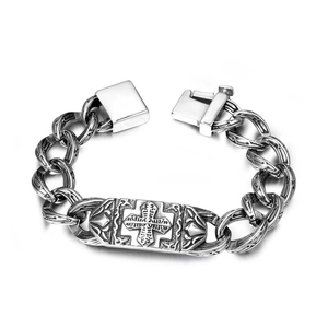 Bracciale Da Uomo Goth Con Croce In Acciaio Al Titanio Catena Link Incisa Gioielli Retro Punk Hip Hop Regalo