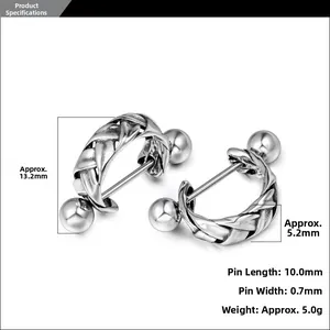 Macro detail of silver braided twist hoop earrings showing 10mm post length dimensions