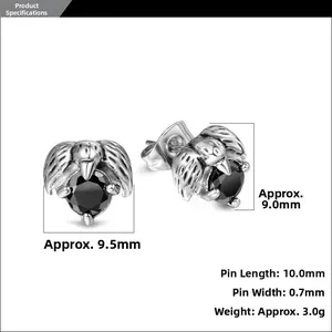 Detailed specs of raven claw stud earrings with faceted black agate and retro silver finish