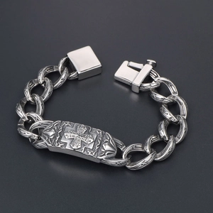 Bracciale da uomo hip-hop gotico con croce e catena a maglie spesse incise