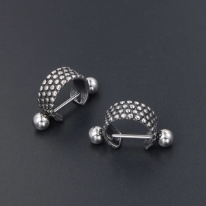 Punk style stainless steel dot pattern earrings with round ball back closure