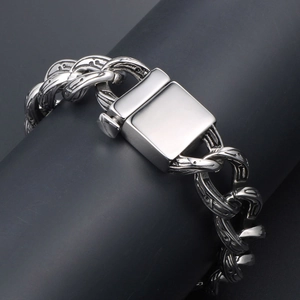 Bracciale cubano hip hop da uomo con motivi vintage incisi e chiusura lucida