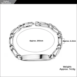 Détails du bracelet ID Figaro avec longueur de 205 mm et largeur de 6,2 mm en argent