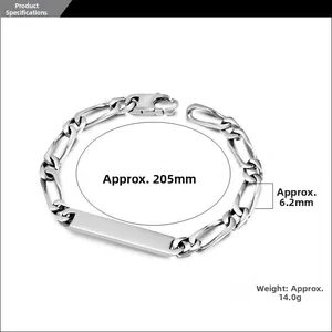 Dimensions détaillées du bracelet gourmette Figaro argenté avec plaque métallique polie