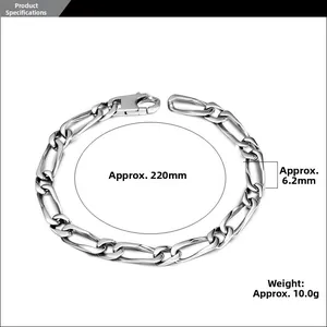 Détails de la chaîne Figaro de 220mm de long et 6,2mm de large avec fermoir mousqueton