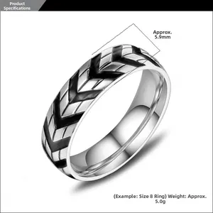 Detailed view of 5.9mm titanium steel tire tread ring with black V-shaped grooves