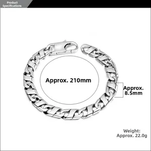 Spécifications du bracelet gourmette en acier argenté montrant la longueur de 210mm