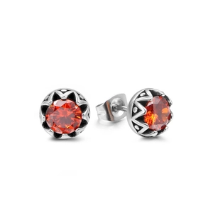 Boucles d'Oreilles Clous Rétro Couronne en Acier Inoxydable pour Hommes Femmes Strass Rond Style Punk Bijoux Argent